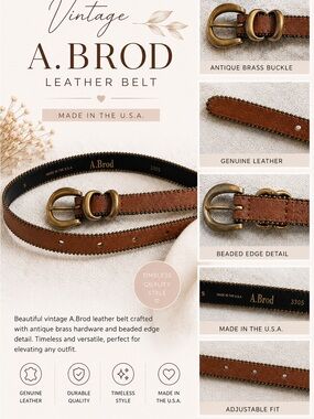 Vintage A.BROD Genuine Leather Belt - Brown